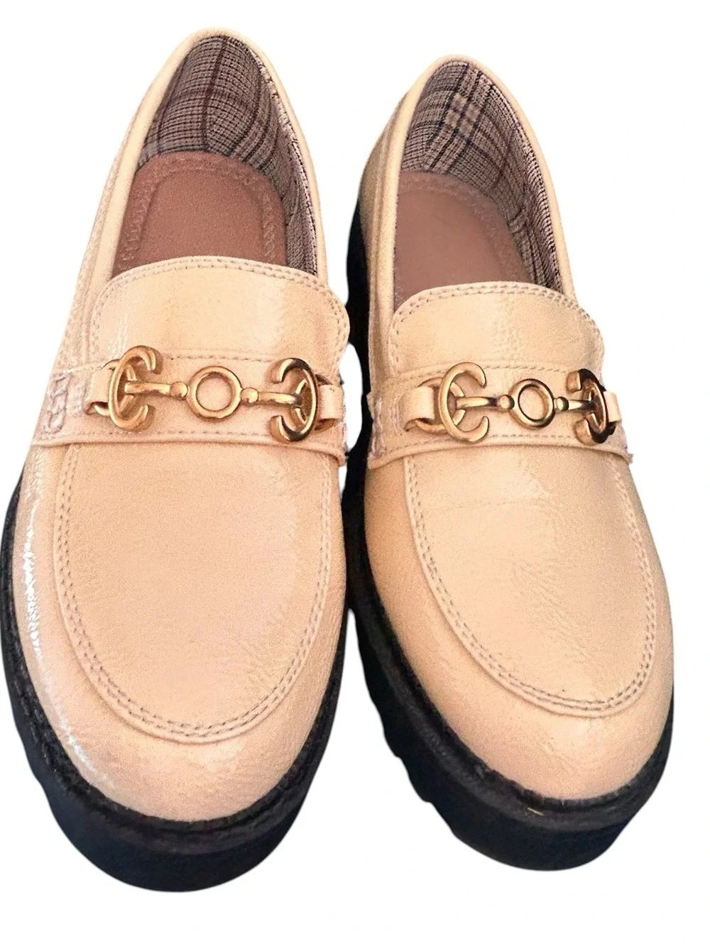 Sam Edelman Circus NY Classic Cream Lug Loafers with Gold Horse Bit Accent 8 1/2
